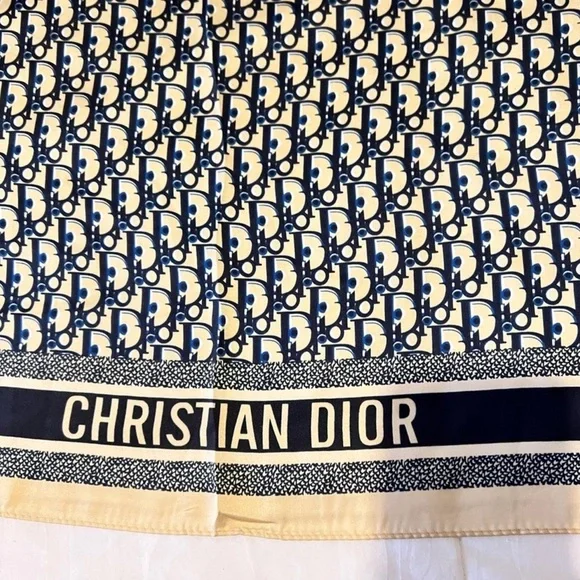 Dior Oblique Vintage Navy Blue Silk Square Scarf - Picture 3 of 6